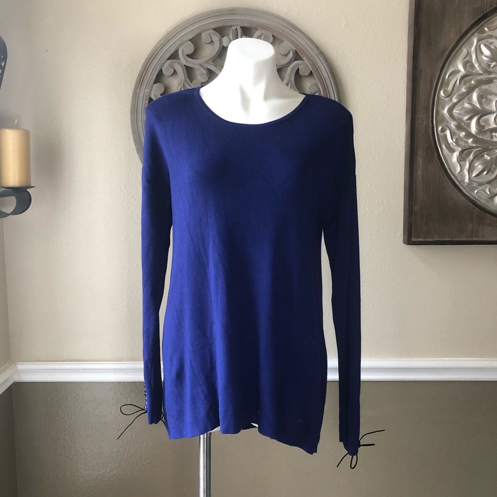 philosophy Navy blue sweater tie up sleeve
